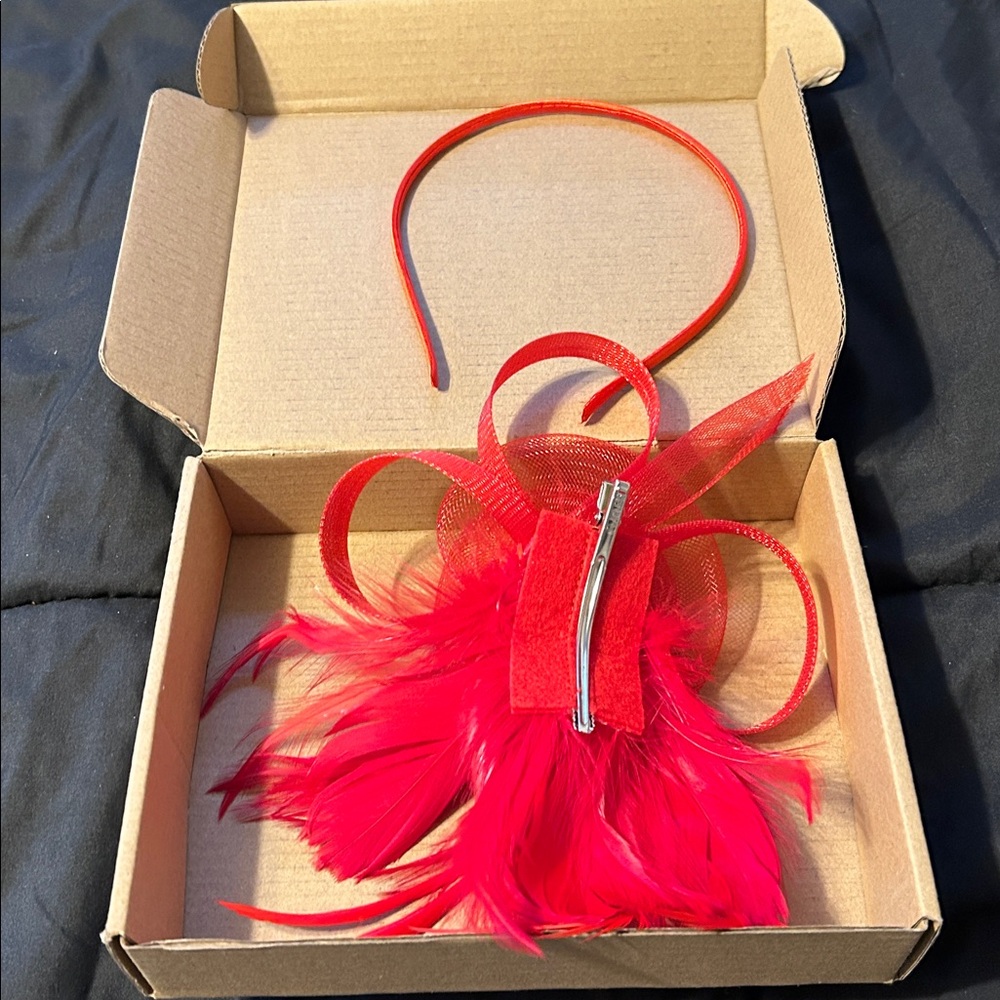Chic Red Feather Fascinator - Picture 7 of 7